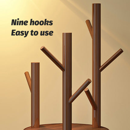 Solid Wood Floor-Standing Coat Rack with 8 Hooks Space Saving for Home Entryway