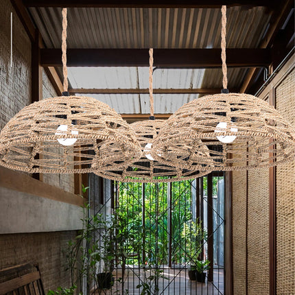 Natural Half Circle Woven Lampshade 30x10.5cm Straw Rope Pendant Light Shade