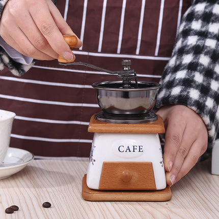 Hand Crank Coffee Grinder Vintage Ceramic Wood Manual Mill 10 x 10 x 16cm