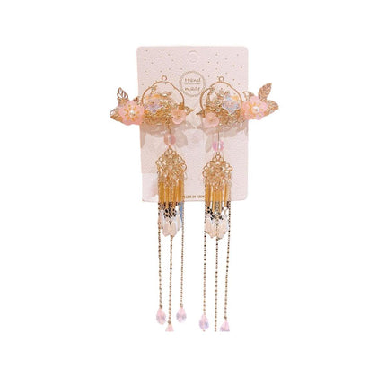 2Pcs Hanfu Flower Hair Clip Pearl Tassel Butterfly Hairpin Female/Children Party - Aimall