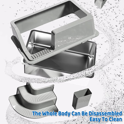 Semi Enclosed Large Stainless Steel Cat Litter Box Durable Easy Clean Cat Toilet