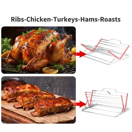 Stainless Steel Chicken Rack Foldable Adjustable Grill Stand For Oven Barbecue
