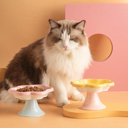 Flower Ceramic Cat Bowl Pet Food Bowl Snack Tray for Cats and Small Pets Feeding