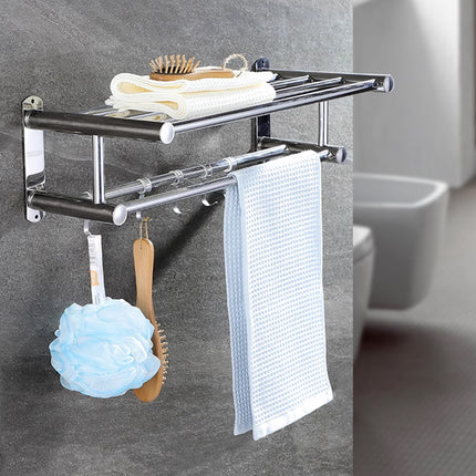 No Drill Stainless Steel Towel Rack Bathroom Storage Shelf Waterproof Rustproof