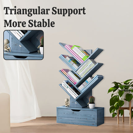 Bookshelf Display Shelf Book Storage Rack Wood Bookcase Drawer Durable Aesthetic