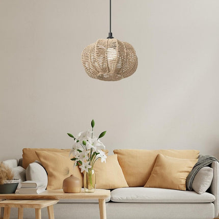Handwoven Paper Rope Lampshade 23x13.5cm Natural Braided Pendant Light Shade