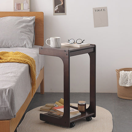 Solid Wood Rolling Coffee Table Mobile Side Table with Wheels 2-Tier Home Use