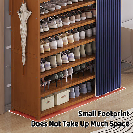 Multifunctional Bamboo Shoe Rack with Curtain for Entryway Shoes Hats Clothes
