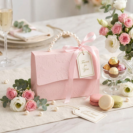 20pcs Pink Pearl Handle Gift Box Set Wedding Favour Candy Party Packaging