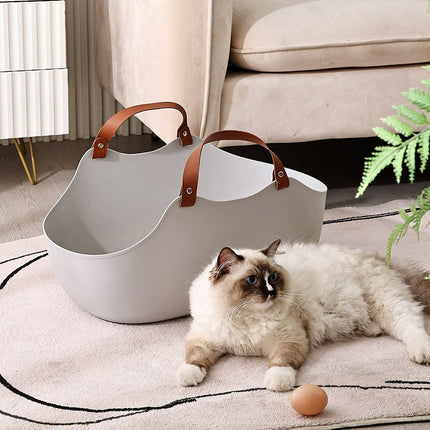 Portable Cat Litter Box Large Handbag Style Pet Toilet Travel Tray Enclosed Use