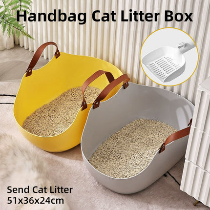 Portable Cat Litter Box Large Handbag Style Pet Toilet Travel Tray Enclosed Use