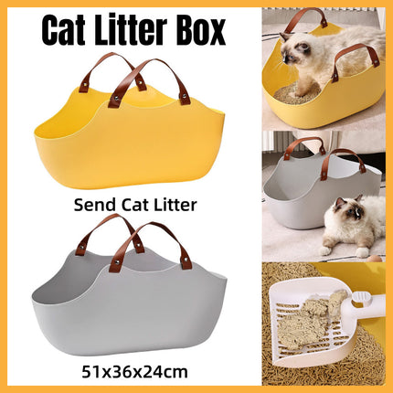 Portable Cat Litter Box Large Handbag Style Pet Toilet Travel Tray Enclosed Use