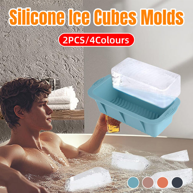 2pcs Large Capacity Ice Cube Tray Mold Rectangle Silicone Ice Grid Maker Kitchen