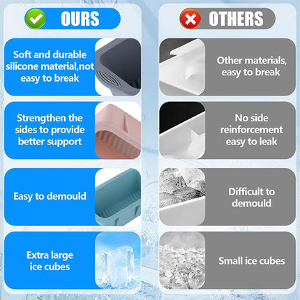 2pcs Large Capacity Ice Cube Tray Mold Rectangle Silicone Ice Grid Maker Kitchen