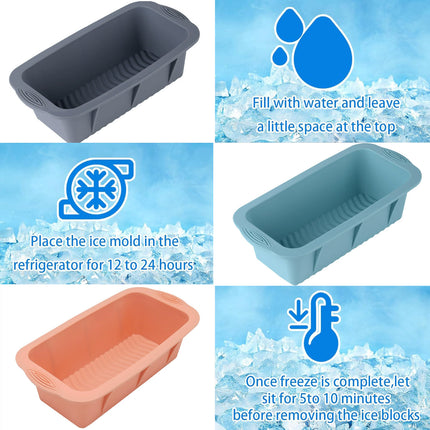 2pcs Large Capacity Ice Cube Tray Mold Rectangle Silicone Ice Grid Maker Kitchen