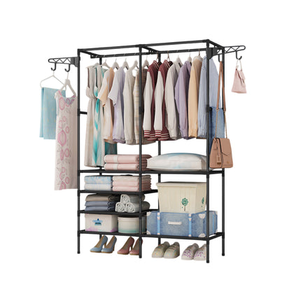 Multifunction Double Row Floor Standing Clothes Hanger 16mm Thickness Iron Pipe