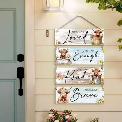 Highland Cow Hanging Plaque Decoration Rustic Style Durable Wood Material