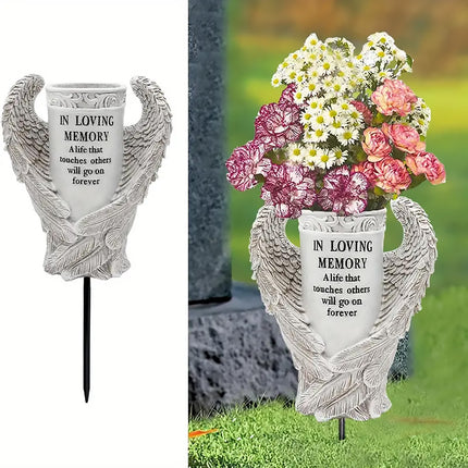 Cemetery Decoration Angel Wing Memorial Vase for Grave Memorial Garden Use