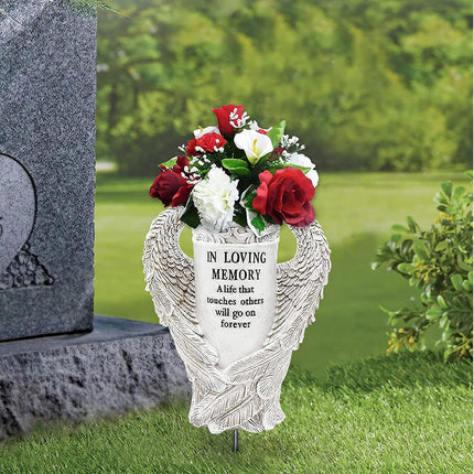 Cemetery Decoration Angel Wing Memorial Vase for Grave Memorial Garden Use