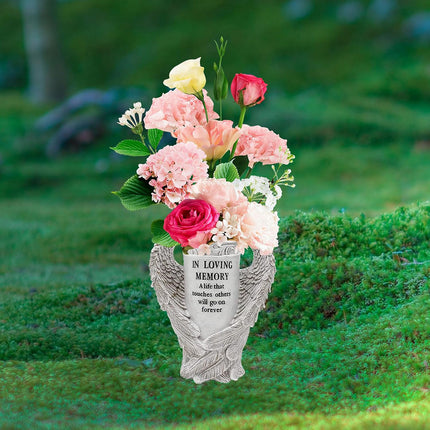 Cemetery Decoration Angel Wing Memorial Vase for Grave Memorial Garden Use