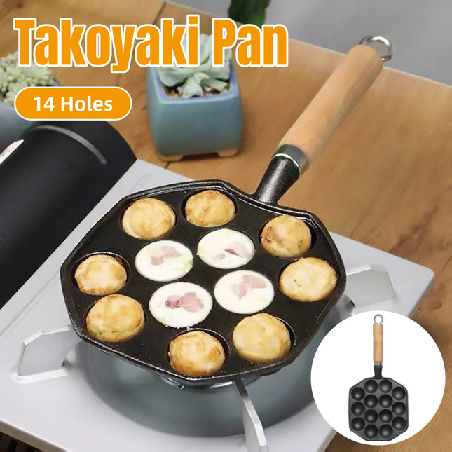 Takoyaki Pan 14 Holes Meatball Baking Tray Non Stick Mold For Household Stove