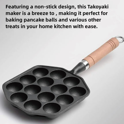 Takoyaki Pan 14 Holes Meatball Baking Tray Non Stick Mold For Household Stove