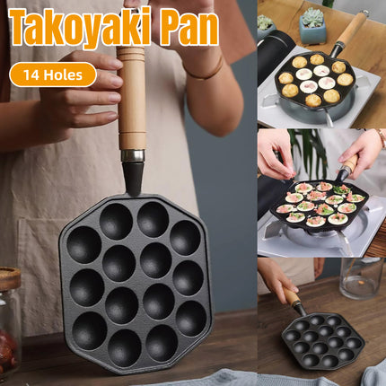 Takoyaki Pan 14 Holes Meatball Baking Tray Non Stick Mold For Household Stove