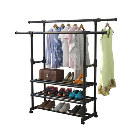 3-Tier Adjustable Height Rolling Clothes Rack Retractable Moveable with Wheels