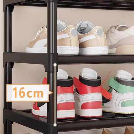 Shoe Rack Storage Cabinet 6 Tier Stackable Shelves Stand Black Organizer Home