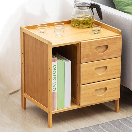 Bamboo Bedside Table with Drawer Sturdy Storage Organizer for Home Bedroom Use