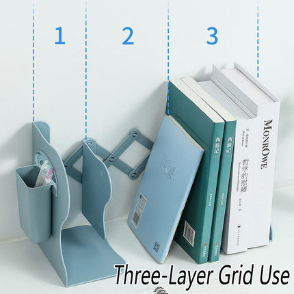 Retractable Book Stand Desk Organizer Adjustable Storage Rack with Pen Holder