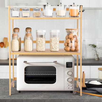 Expandable Microwave Oven Rack Shelf Adjustable Width Height Sturdy Durable