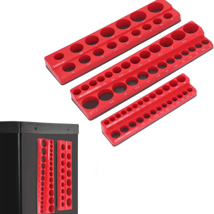 3PCS Socket Organiser Set with Strong Built-in Grip 1/4 3/8 1/2 Drive Tool Holders Wall Mountable