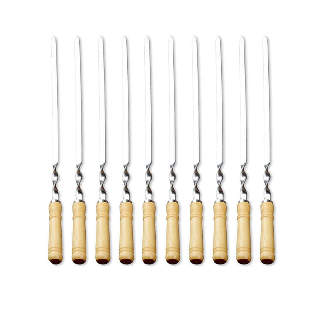 BBQ Skewers 12PCS Flat Stainless Steel 55cm Wooden Handle Grill Meat Veg