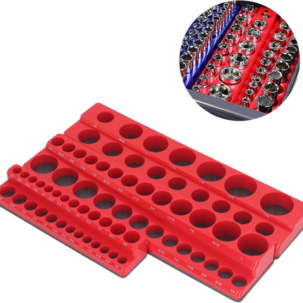 3PCS Socket Organiser Set with Strong Built-in Grip 1/4 3/8 1/2 Drive Tool Holders Wall Mountable