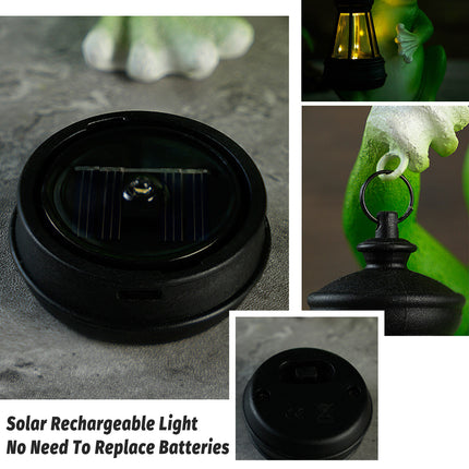 Realistic Frog Resin Sculpture with Solar Lantern for Garden and Yard