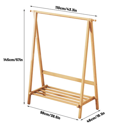 Bamboo Floor Standing Coat Rack Durable Space Saving for Bedroom Entryway Use