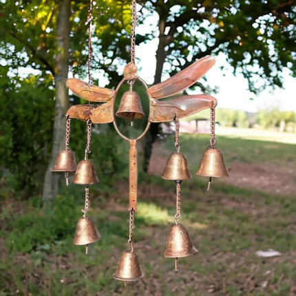 Iron Dragonfly Wind Chime Outdoor Garden Decor Hanging Ornament for Patio Yard