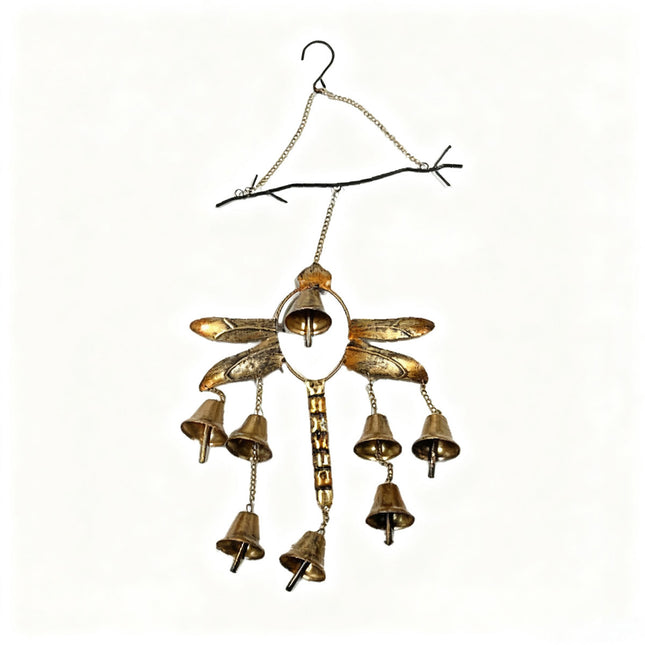 Iron Dragonfly Wind Chime Outdoor Garden Decor Hanging Ornament for Patio Yard