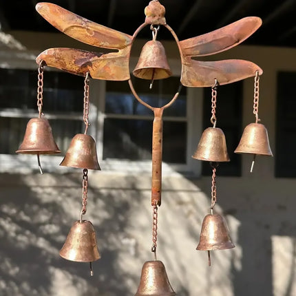 Iron Dragonfly Wind Chime Outdoor Garden Decor Hanging Ornament for Patio Yard