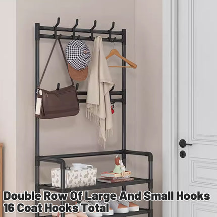 Combined Hat Shoe Coat Rack All in One Entryway Shoe Stand Clothes Hanger