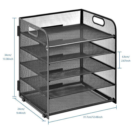 5 Tray Paper Organizer with Handle Mesh Desk File Letter Holder Black Storage
