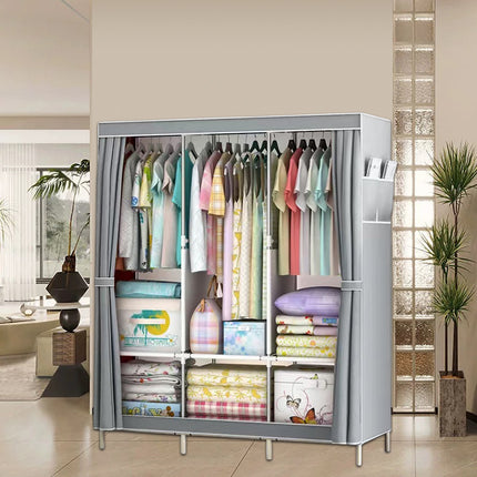 Large Easy Assemble Wardrobe With Cover Clothes Storage Rack Dustproof Hanger