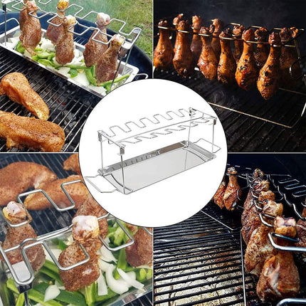 Folding Grilled Chicken Leg Plate Stainless Steel BBQ Grill Rack Outdoor Tool
