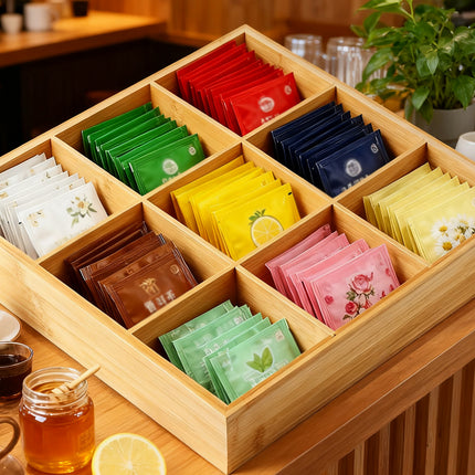 Bamboo Wood 9 Grid Food Plate Serving Tray for Hotel BBQ Hot Pot Home Party