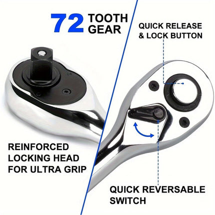 72T Ratchet Wrench 1/2 Inch Drive Socket Tool Durable Sturdy Carbon Steel