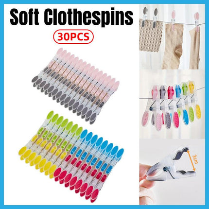 30pcs Household Clothes Clip Non Trace Soft Grip Clothespins Laundry Pegs Hanger