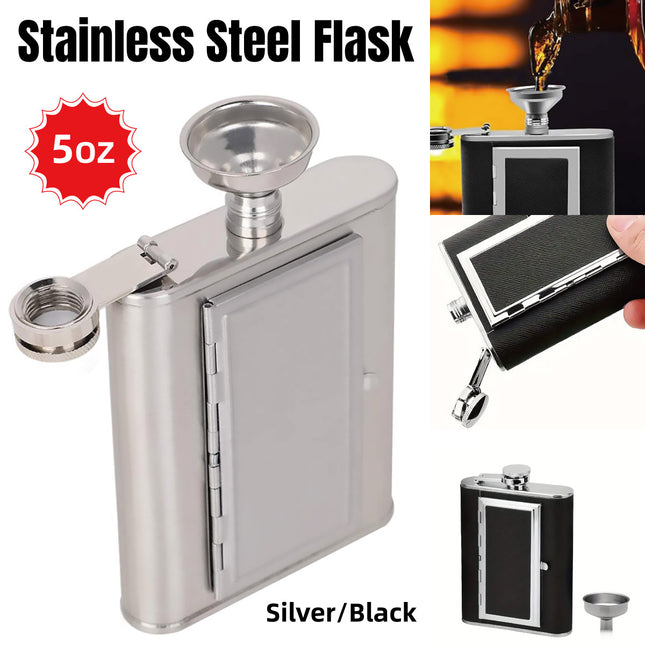 Stainless Steel Hip Flask Portable Flagon 5oz Silver Travel Liquor Bottle Funnel