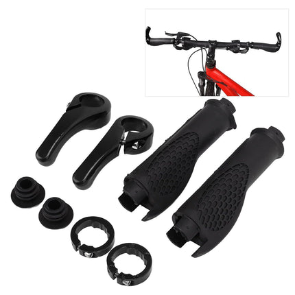 Mountain Bike Handlebar Grips Lock On Horn Style Grip Cover with Bar Ends Pair