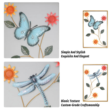 2PCS Dragonfly and Butterfly Iron Wall Decor Living Room Bedroom Home Decoration